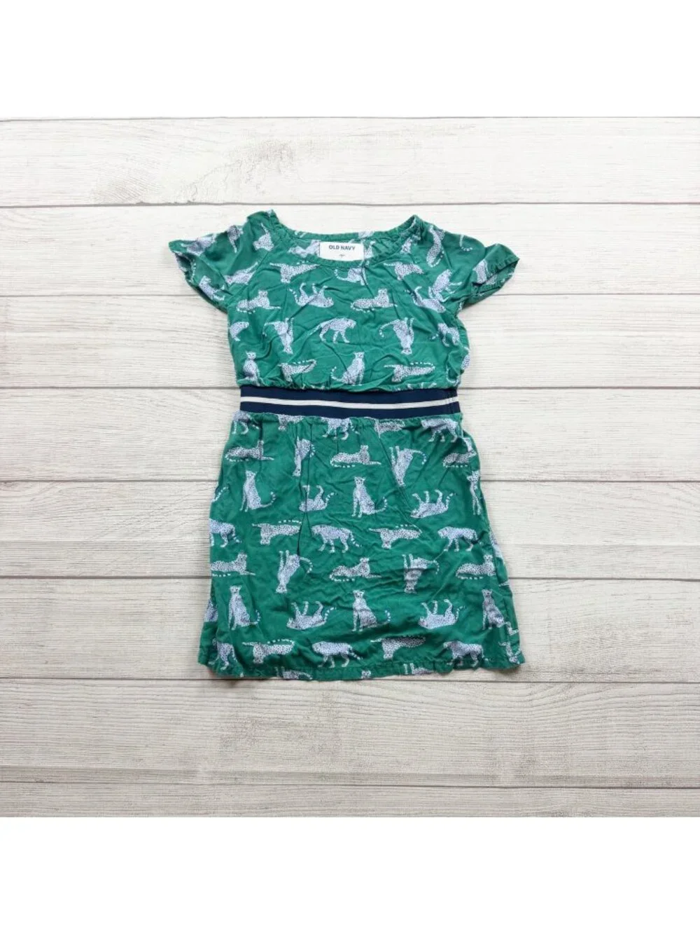 Old Navy Girls Green Cheetah Print Dress Elastic Waist Lightweight Casual XS 5